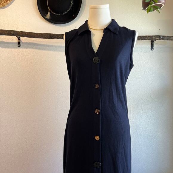 Soft Surroundings Dark Blue Sleeveless Button Detailed Front Midi Dress Size S - Picture 2 of 14